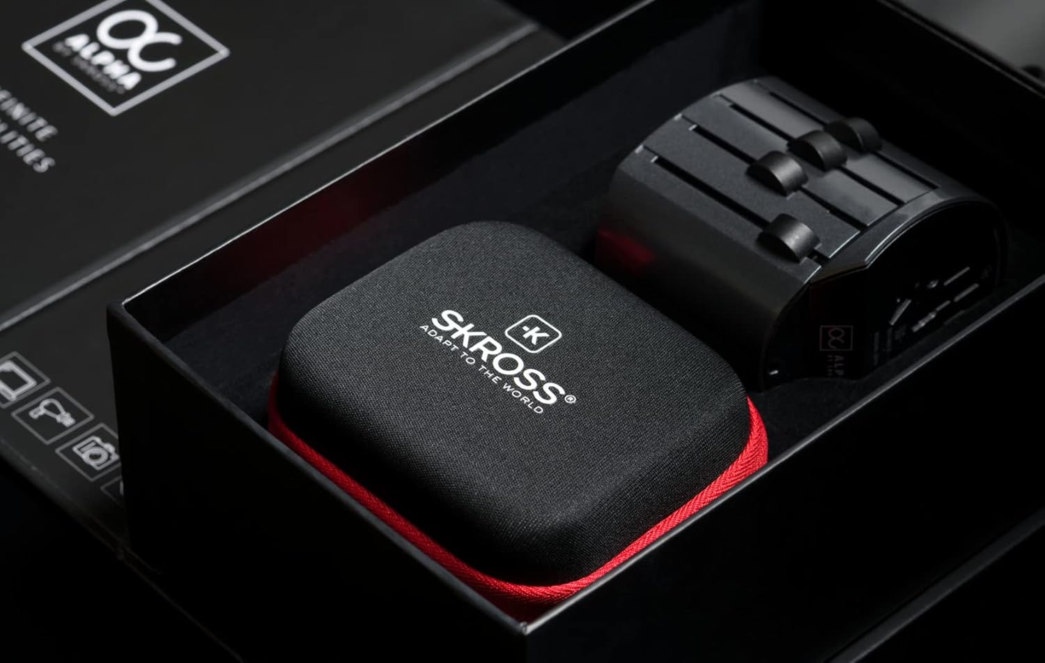 SKROSS Alpha Premium World Travel Adapter in its hardshell case