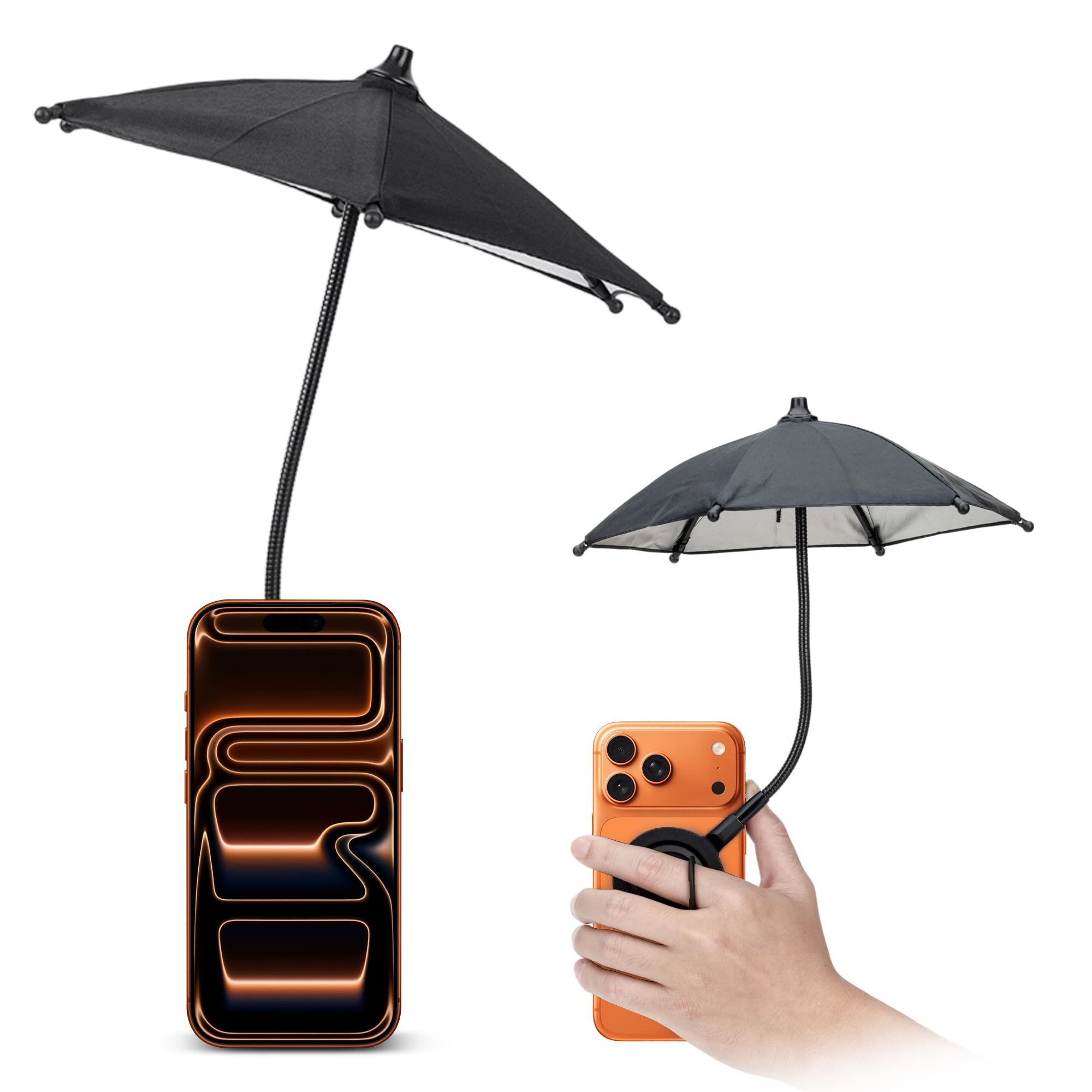 Magnetic Mobile Phone Umbrella Shade for Sun, Outdoor Phone Holder with Sun Umbrella, Flexible Angle Design & Rotatable Phone Ring, for iPhone 17 16 15 14 13 12 Pro Max Plus & All Phones (BLACK)