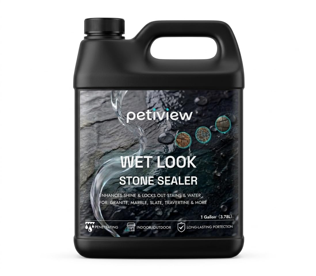 Wet Look Stone Sealer, Penetrating Sealer for Granite, Marble, Slate, Travertine, Indoor/Outdoor, 1 Gallon