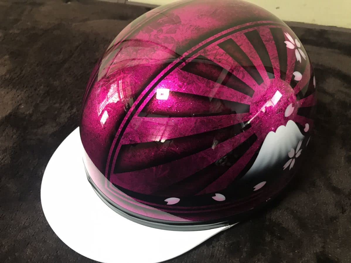 Amazon.co.jp: 黒 ピンク ラップ塗装 富士日章 コルク半 ヘルメット 桜  