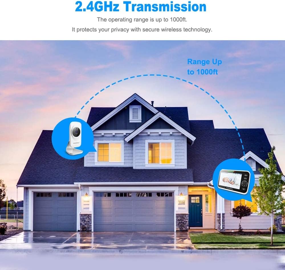 HelloBaby HB50 camera and monitor showing a baby sleeping in night vision mode