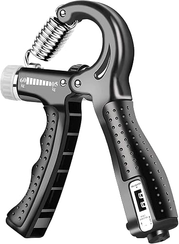 Jiya Enterprise Alloy Steel Hand Gripper, Adjustable 5-60Kg Resistance, Professional Counter With Digital Display, Anti-Slip Grip, Black