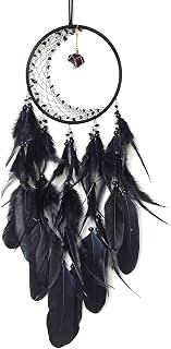 Black Dream Catcher Wall Decor Feather Dream Catchers with Stone Pendant Handmade Dreamcatcher Wall Hanging Ornament for Bedroom Living Room Home Decor