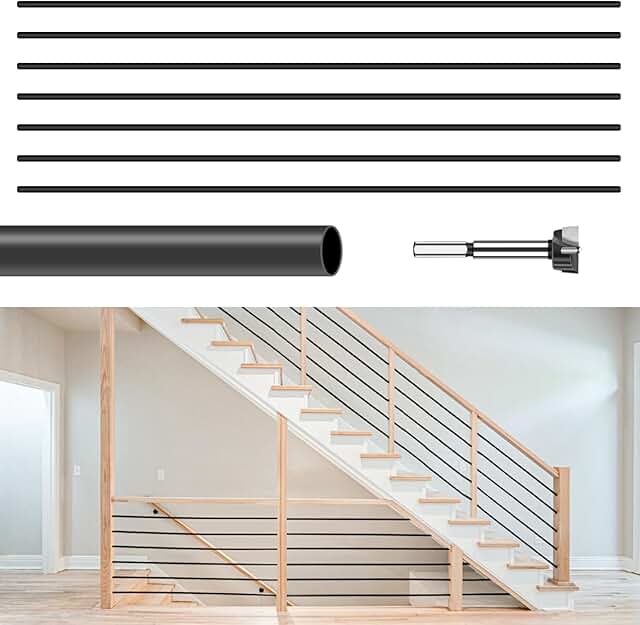 Iron Stair Balusters 5/8" Round 44" Long - 50-Pack Hollow Wrought Iron Plain Spindles for Classic Indoor Staircases?Satin Black Round Plain 50 pack