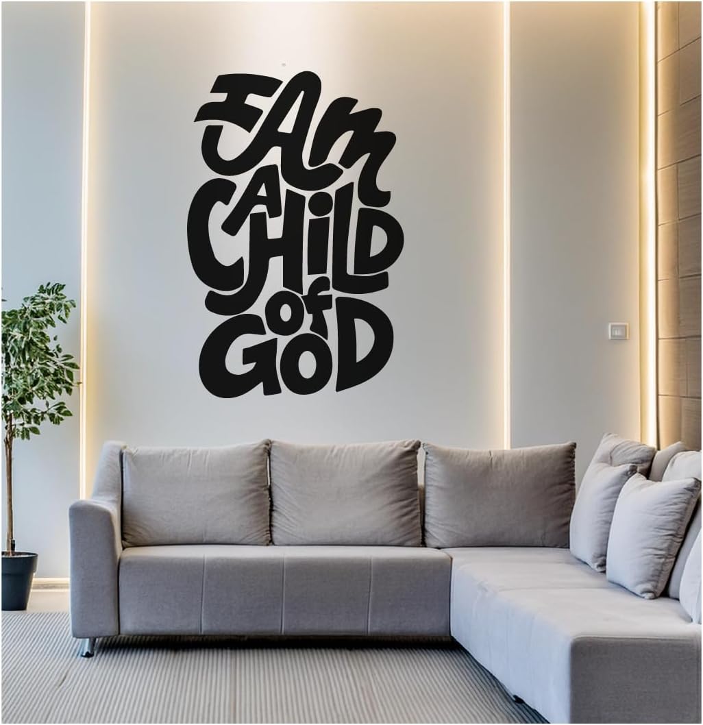 Large - I Am a Child of God Wall Decal for Church, Christian Schools, Youth Centers, Hospitals, Faith Based Wall Art, Durable Vinyl - Black 36” Wide x 53” Tall (Vinyl Decal)