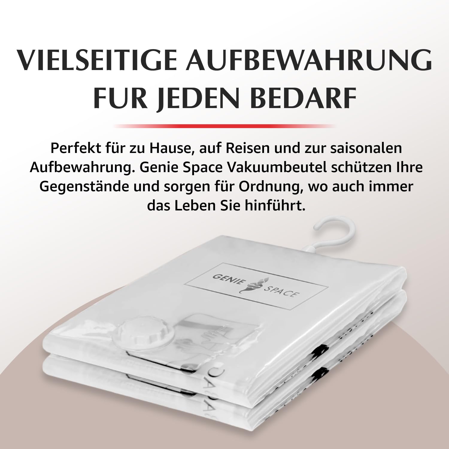 GENIE SPACE Premium Vakuumbeutel zum Aufhängen für Kleidung, Anzüge & Kleider – 5er Pack REGULAR (105×70 cm), Luftdicht, Geruchsdicht & Wiederverwendbar – Doppelt versiegelt, mit Handpumpe