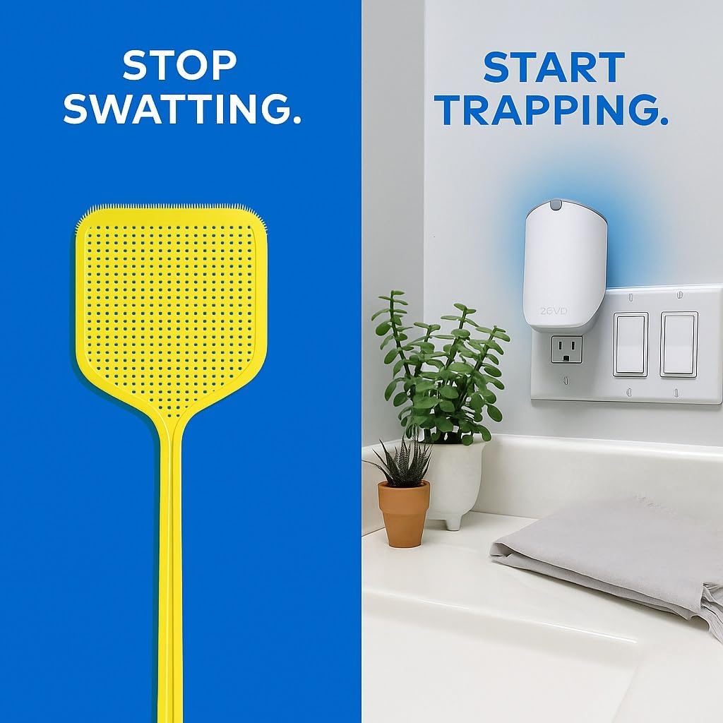Plug in Fly Trap Indoor, 2 Flying Insect Trap Devices with 4 Glue Board Refills, UV Light Fruit Fly and Gnat Trap for Kitchen, Home, House Flies, Moths and Small Flying Insects