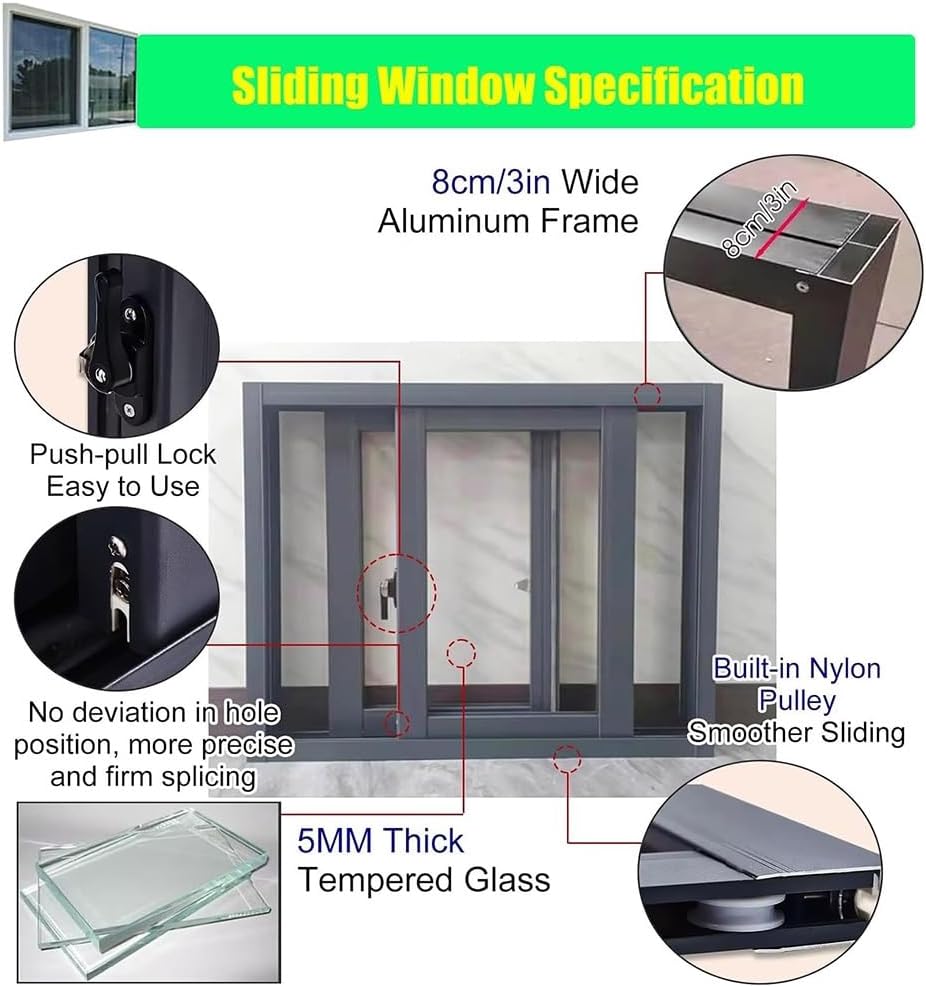 Basement Replacement Window Sliding Windows with ScreenWindows 22" 24" 26" 28" 30" 32" 34" 36" 38" 40" Aluminum Bathroom Slider Window for Shed House Household Slider(White,36x18in)