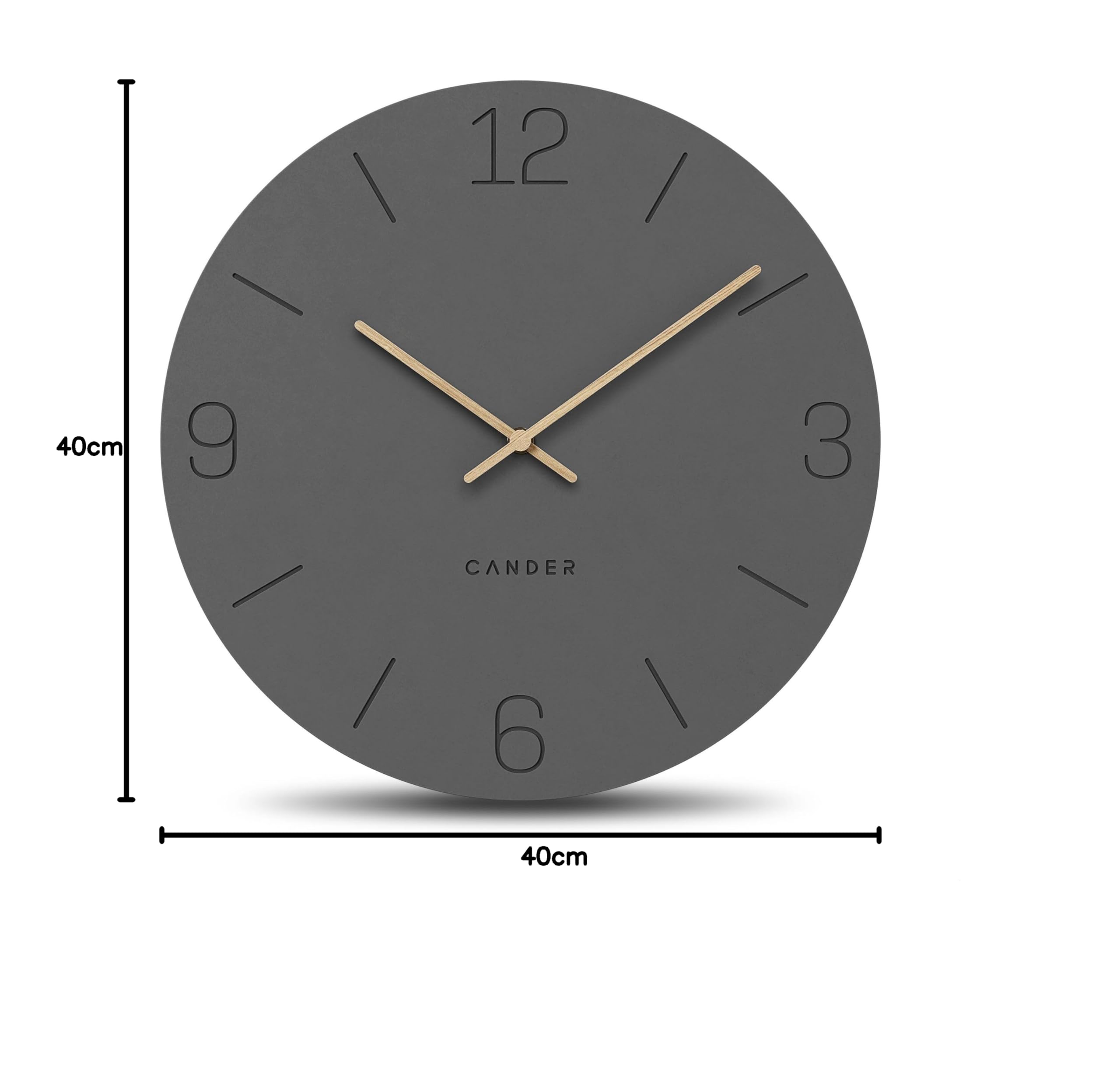 Cander Berlin MNU 2640 D XXL Wanduhr 40 lautlos cm ohne Tickgeräusche analog modern Vintage grau Holz-Zeiger Wohnzimmer groß