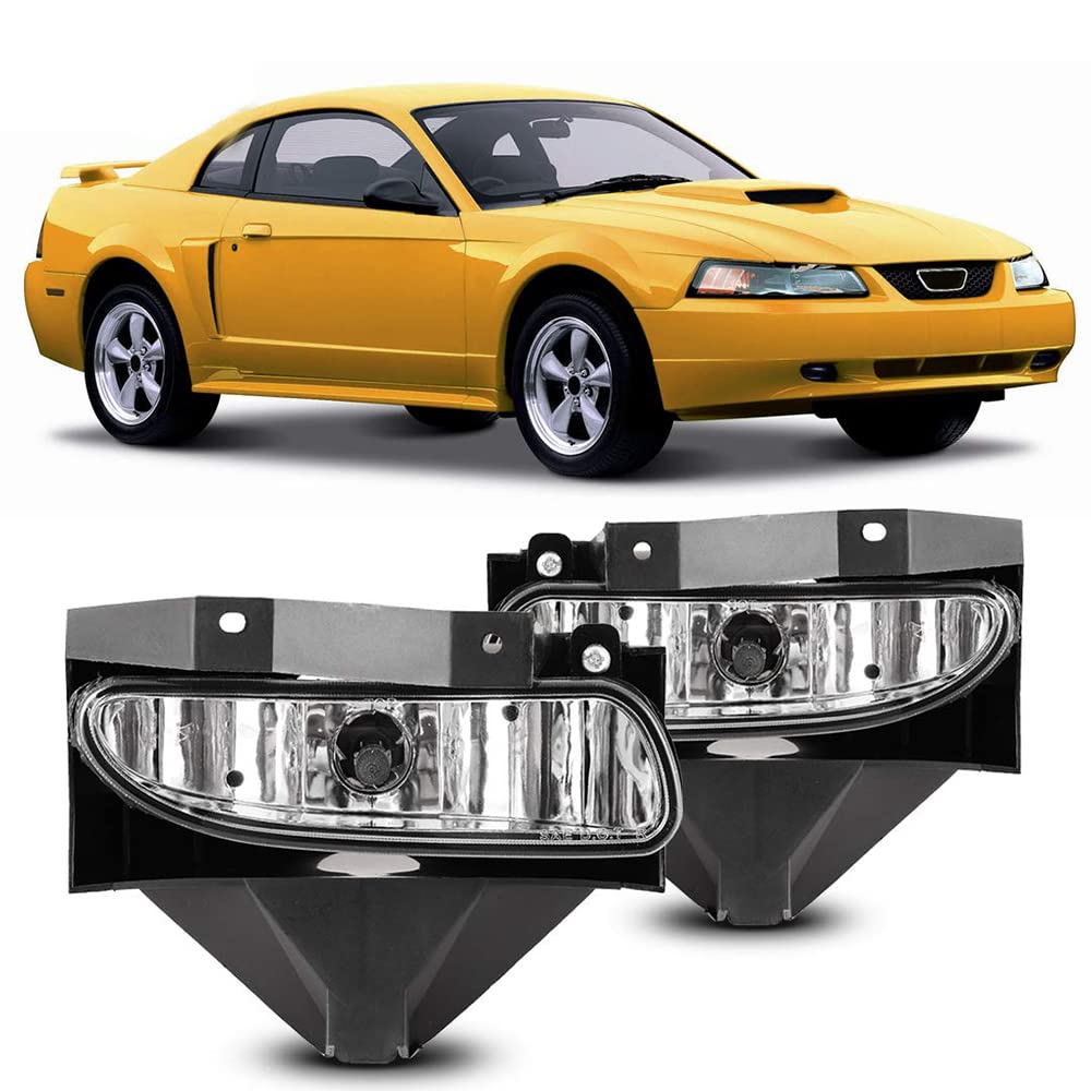 CPW OEM Fog Lights Assembly Fit For 1999 2000 2001 2002 2003 2004 Ford Mustang (Except Cobra Models), Driver & Passenger Driving Fog Lamps w/ 899 Halogen Bulbs (Black Housing Clear Lens)