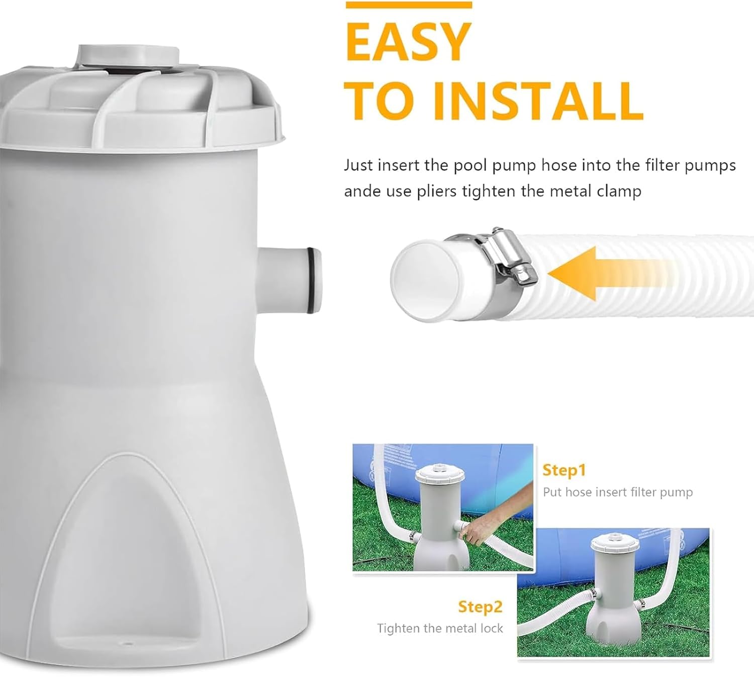 1.5” Above Ground Pool Hose Replacement – Pool Pump Hose, Compatible with Intex, Coleman & Summer Waves Filters (2 PACK White)