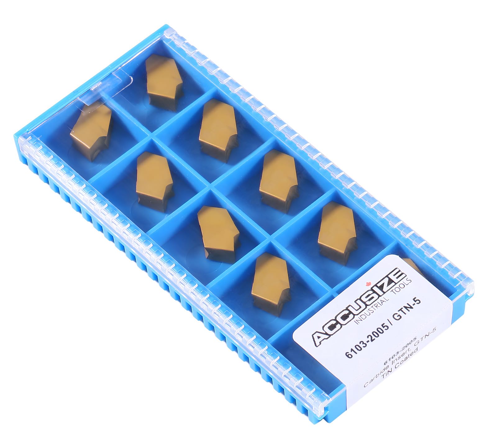 Accusize Industrial Tools GTN-5 Tin Coated Carbide Grooving Parting Inserts, 10 Pcs/Box, 6103-2005x10