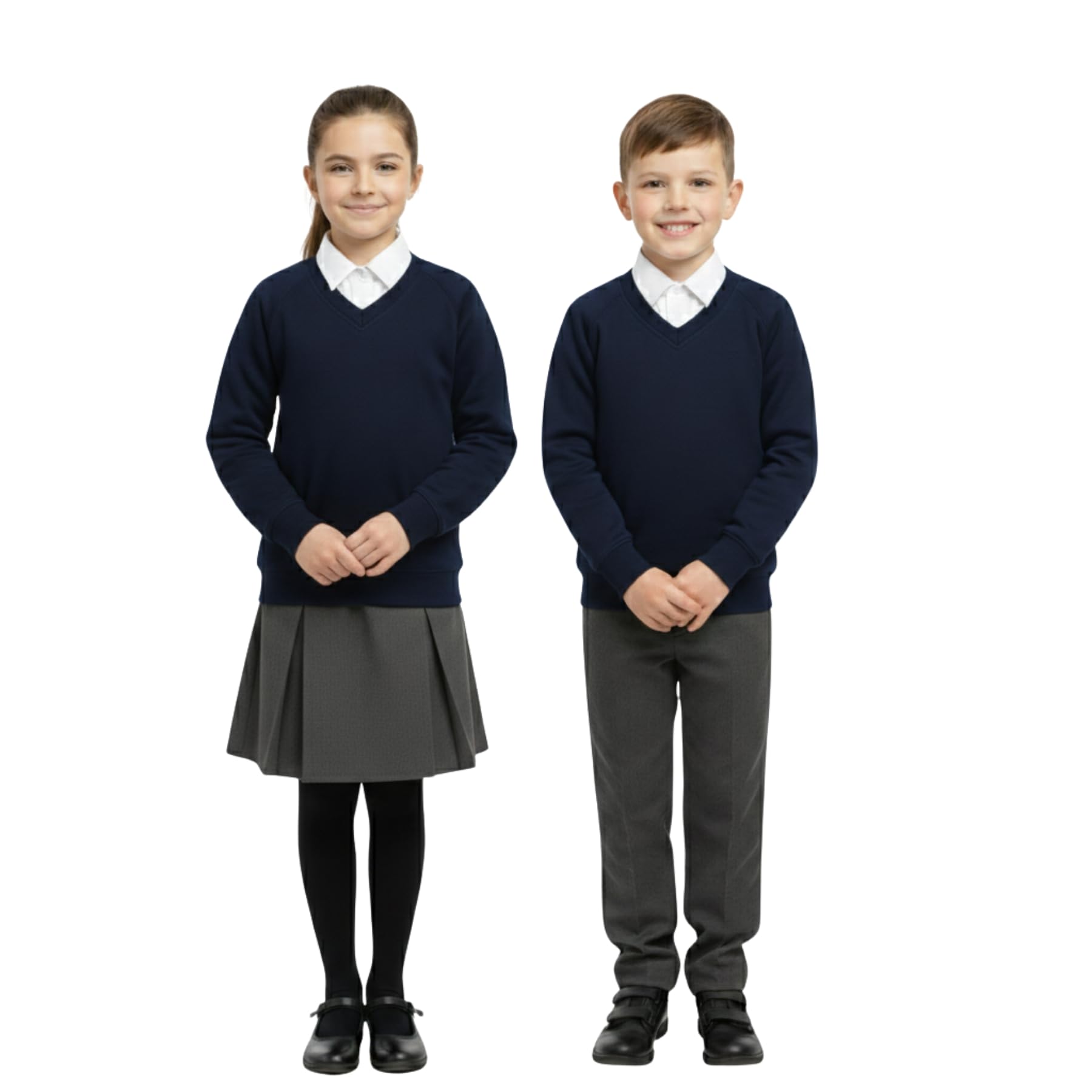 Pull col en V fille et garçon pull manches longues école 3-14 ans lot de 2 - 7