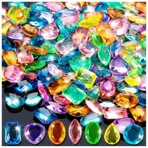 Acrylic Gems for Kids, 120Pcs Pirate Treasure Jewels Fake Plastic Gemstones Bling Multicolor Diamonds Toy Gems for Pirate Crafts Party Favors