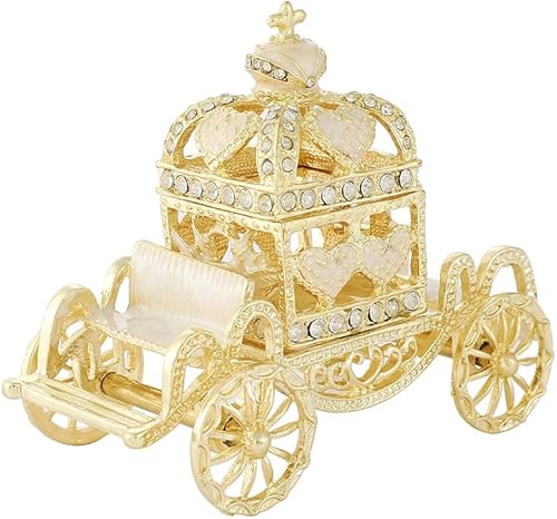 Miniatura 2 de Retro ahueca hacia fuera carro baratija caja pequeña joyeros pintados a mano regalo del día de la madre para las mujeres (blanco)