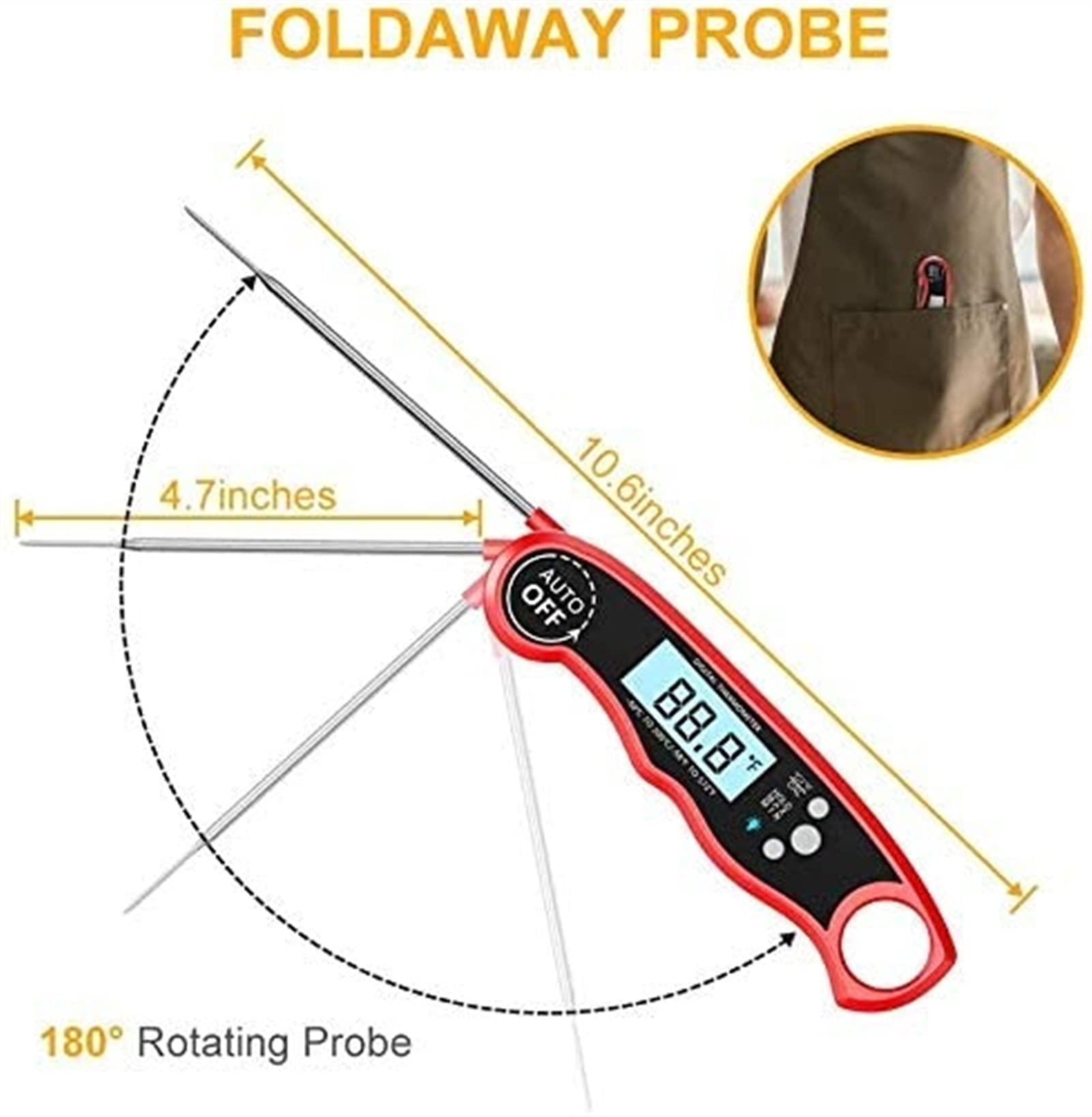 XMING Termometry mięsa, 2S natychmiastowe odczytywanie termometru gotowania z 4,7 "długą sondę, podświetlenie LCD, dla oleju głębokiego smażenia GRILL Mleko z grillem