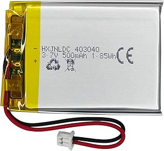 DC 3.7V 500mAh 403040 Rechargeable Lithium Polymer Battery, Suitable for DIY 3.7-5V Electronic Products with Built-in 2-Wire Battery Replacement and LED Lights