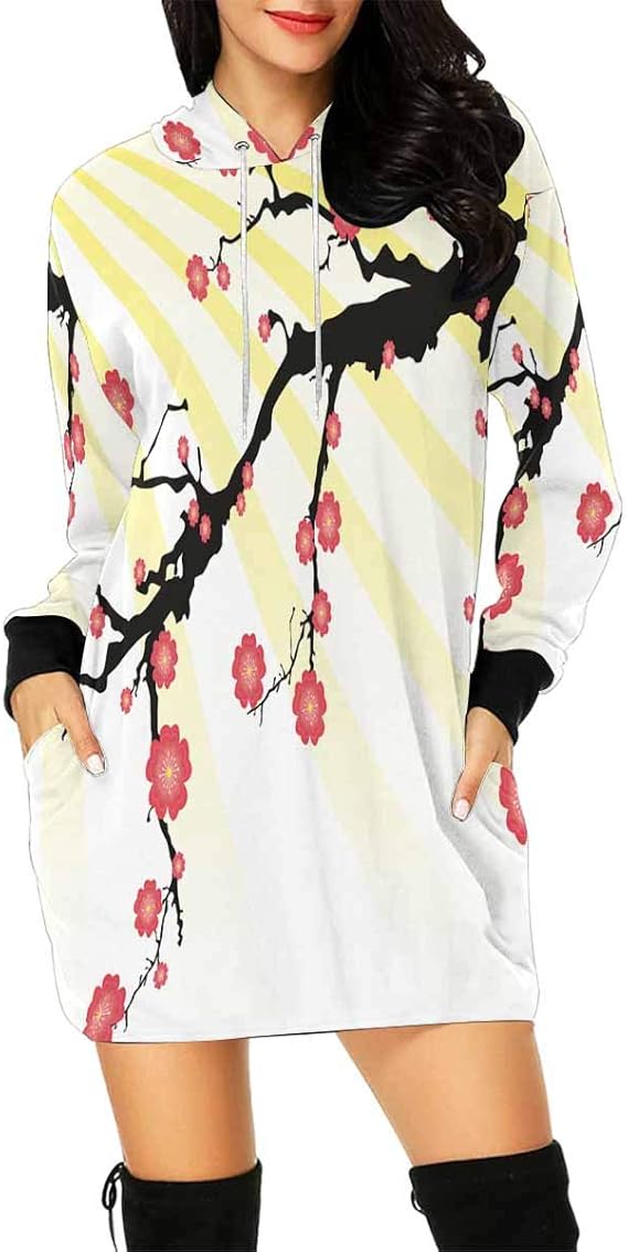 InterestPrint Women�s Hooded Dress Cherry Blossoms Cute InterestPrint Women�s Hooded Dress Cherry Blossoms Cute