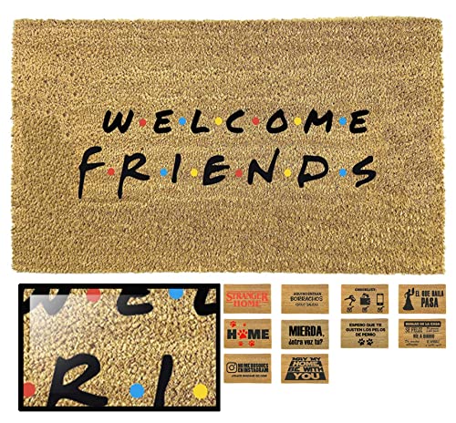 LUCA HOME   Felpudo Entrada casa Original y Divertido de Coco Natural   Felpudo Friends 33x60   Ideal para Puertas de Exteriores Cubiertas, pasillos y entradas de hogares