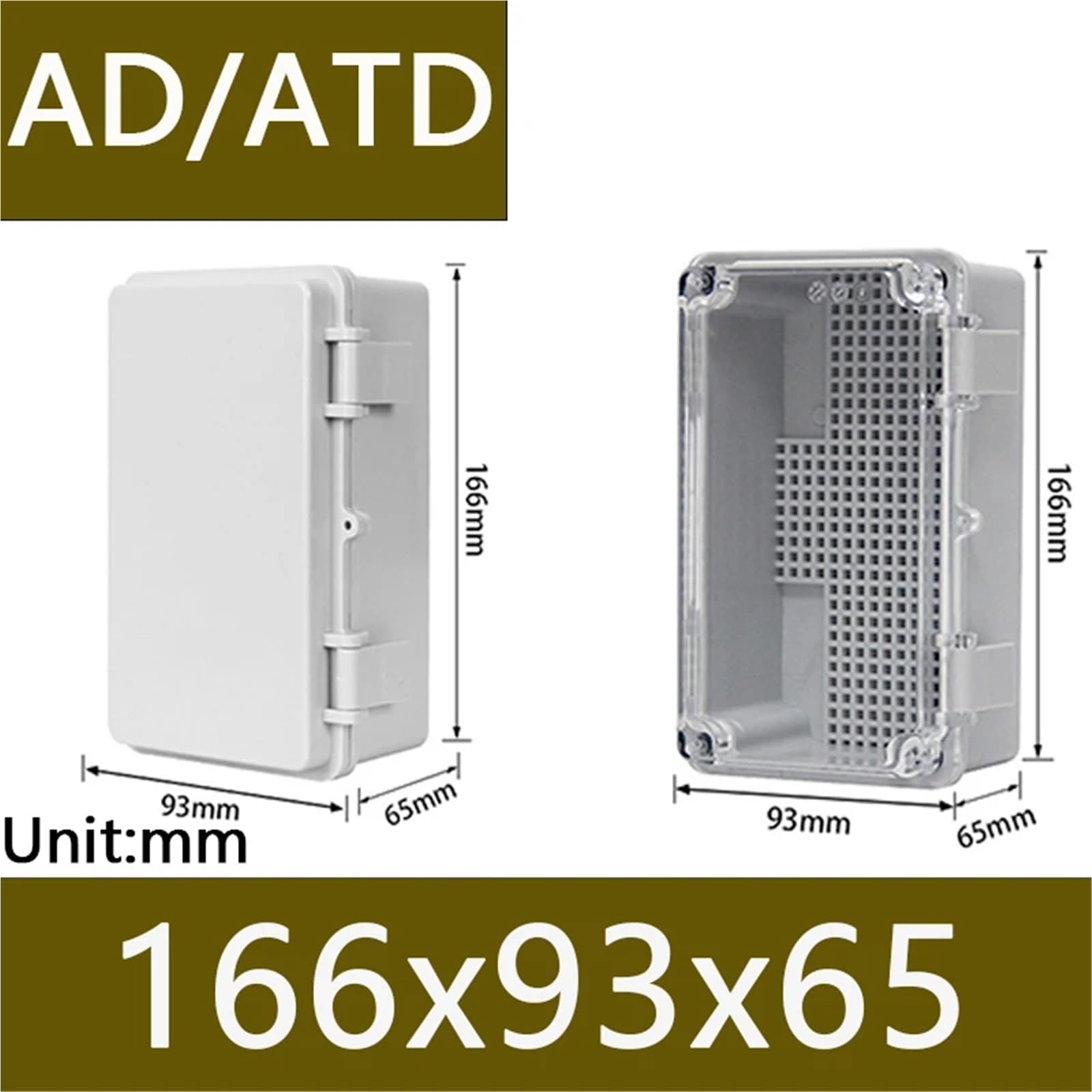 IP66 Abs Pc Hinged Plastikowa obudowa wodoodporna elektryczna skrzynka przyłączeniowa wodoodporna zewnętrzna plastikowa skrzynka rozdzielcza (166 x 93 x 65 mm, szara)