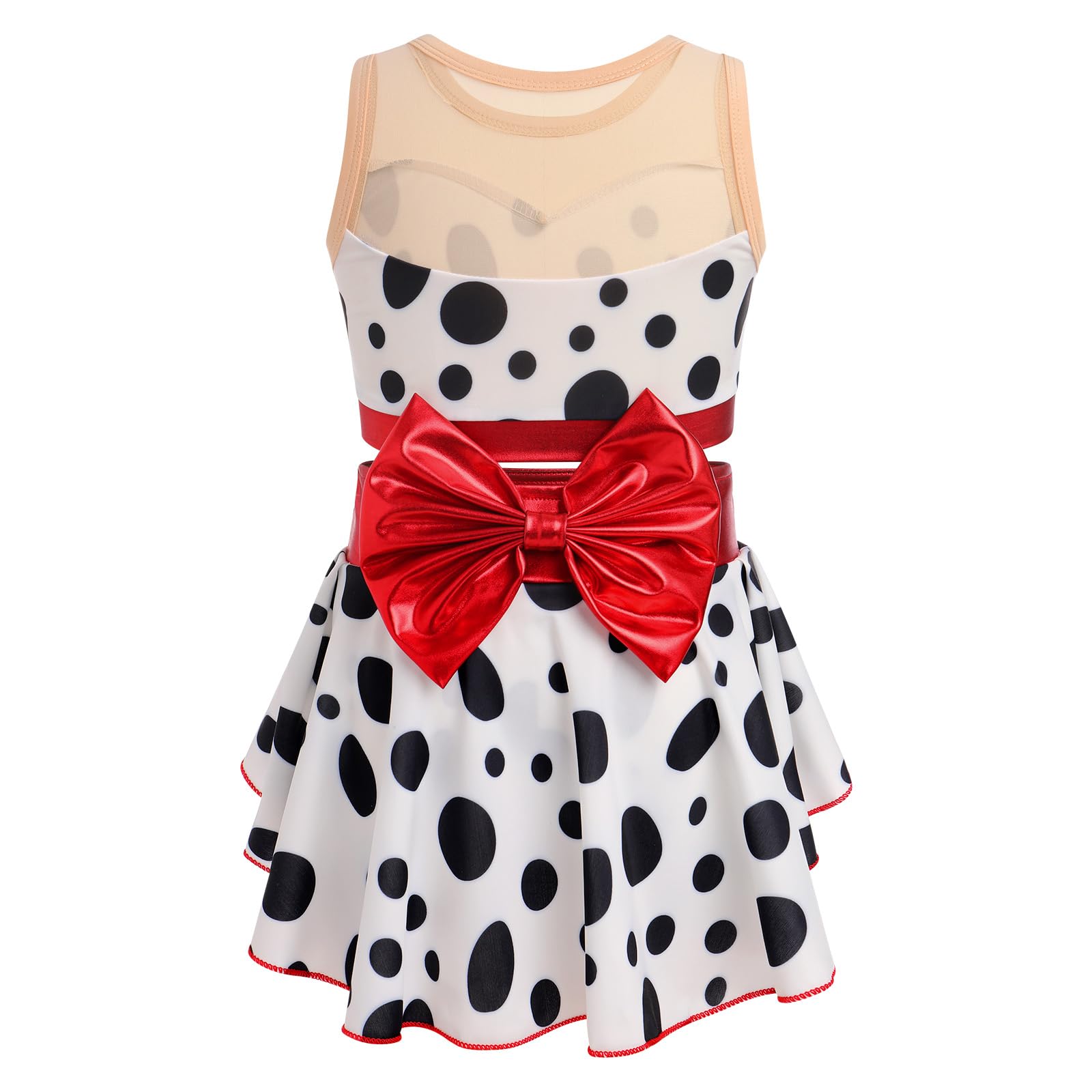 IBAKOM Girls Halloween Ballet Dance Costume Kids Polka Dot Dance Costume Sleeveless Dance Top Red Bow Tulle Ballet Short Dalmatians Ballerina Outfits Acrobat Circus Dance Costume Polka Dot 5-6 Years