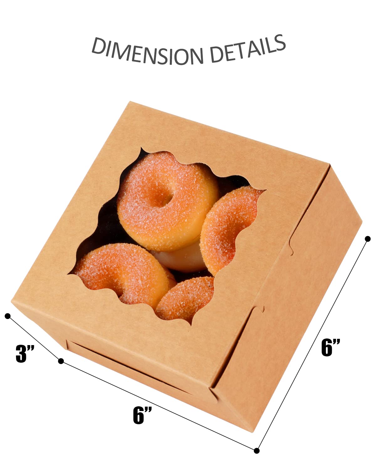Cajas de galletas Kraft con ventana, 60 paquetes de 6 x 6 x 3 pulgadas, caja de panadería marrón cajas de papel kraft para galletas, pasteles, cupcakes, pasteles, donas qiqee