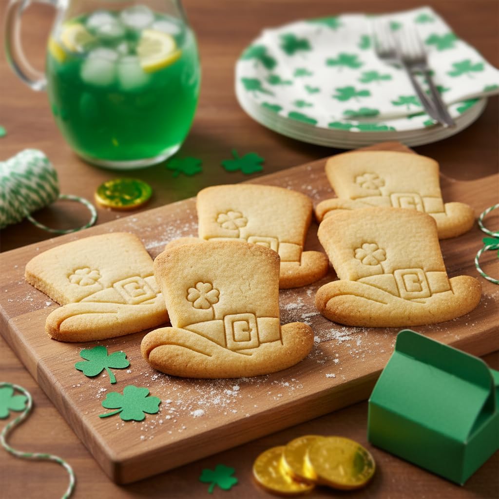BAKERLOGY Set of 2 Leprechaun Hat and Pot of Gold Cookie Cutters - Perfect for St. Patrick's Day - Detailed Biscuit Cutter Design for Baking and Crafts, ideal on fondant, dough, clay
