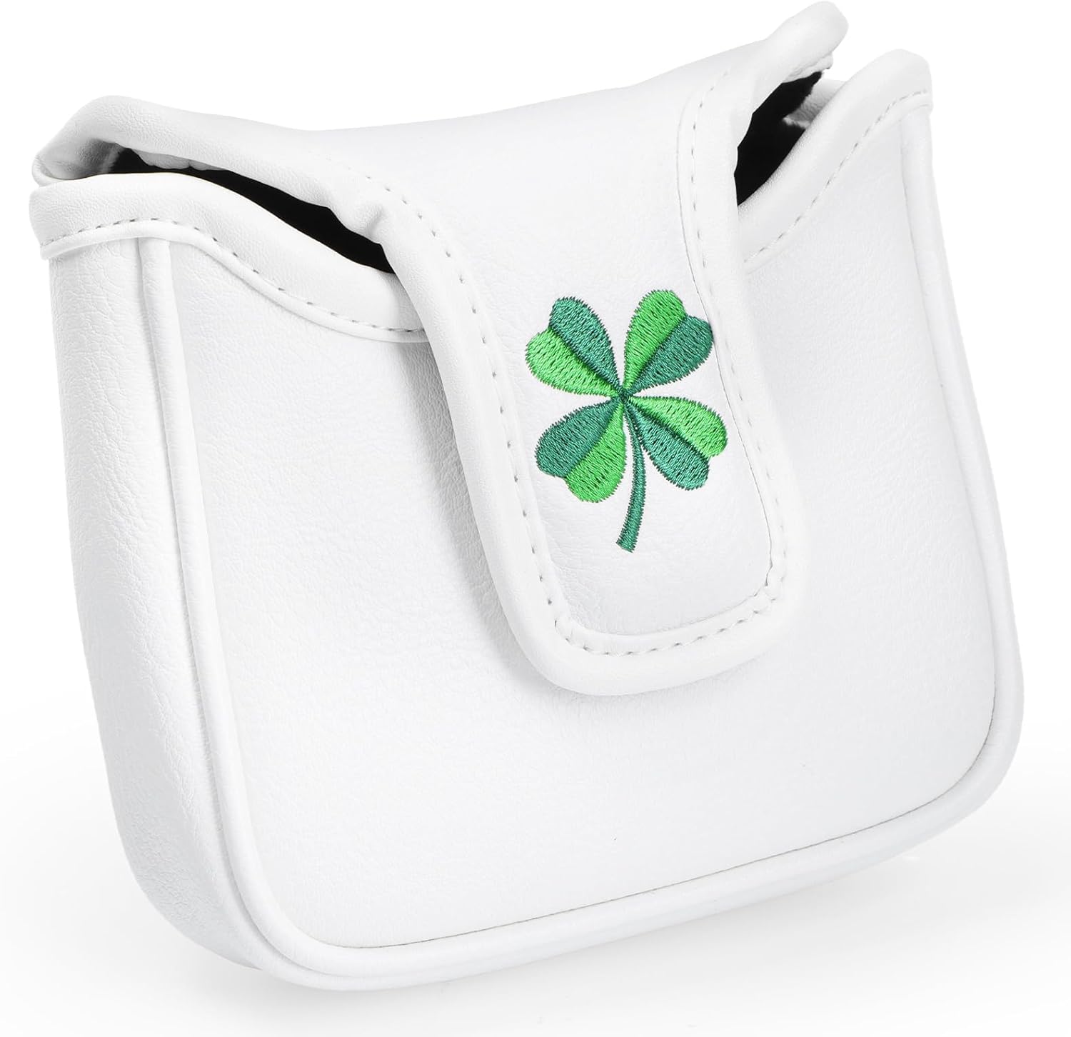 Live Lucky Golf Head Covers, Leather Driver Headcover, Fairway Wood Cover, Hybrid Head Covers – Advanced Embroidery Shamrock Golf Club Head Covers for Men White