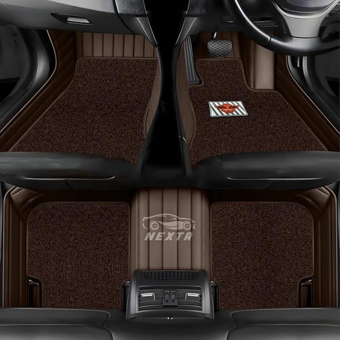 Image of Premium 12D Car Foot Mat for VinFast VF MPV 7-7 Seater (All 3 Rows) | Luxury Leather | Double Layered | Waterproof and Washable | Custom Fit | Detachable Grass Mat | Coffee