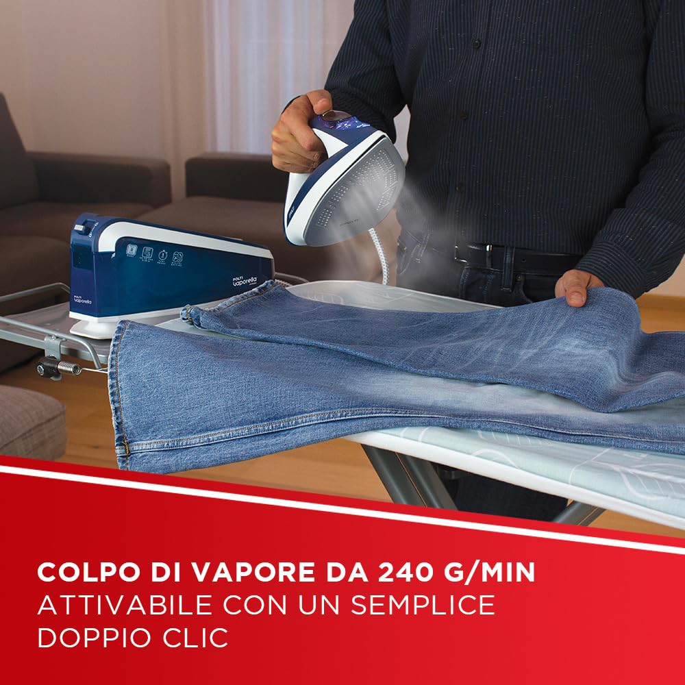 Polti Vaporella Express VE30.10, Ferro da Stiro Generatore di Vapore, Pressione Pompa fino a 8 Bar, Potenza 2200 W, Funzione Eco, Tecnologia One Temperature, Digital Setting, Blu e Bianco