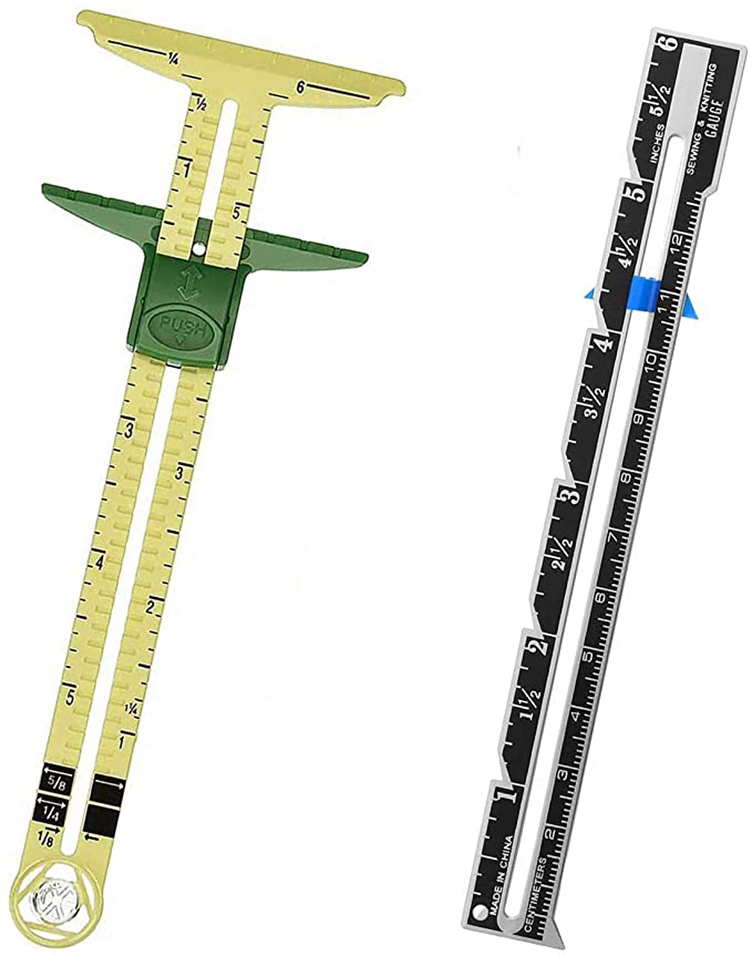KASTWAVE Gauge Measuring Sewing Tool, 2 Pieces Sliding Gauge Measuring Sewing Tool, 5in1 Sliding Gauge Measuring Sewing Ruler Tool Fabric Quilting Ruler for Knitting Crafting Sewing Beginner Supplies