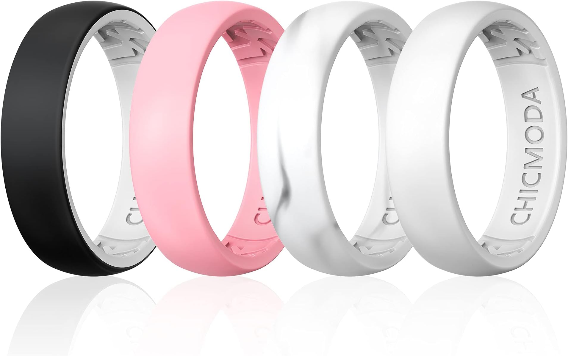 CHICMODASilicone Rings Women, Women Silicone Wedding Rings,8 Colorful Rings,Breathable Design,Fashion,Lightweight,Durable,Comfortable,Safe for Fitness Workout,6.8mm Wide2.0mm Thick,Size 5-12