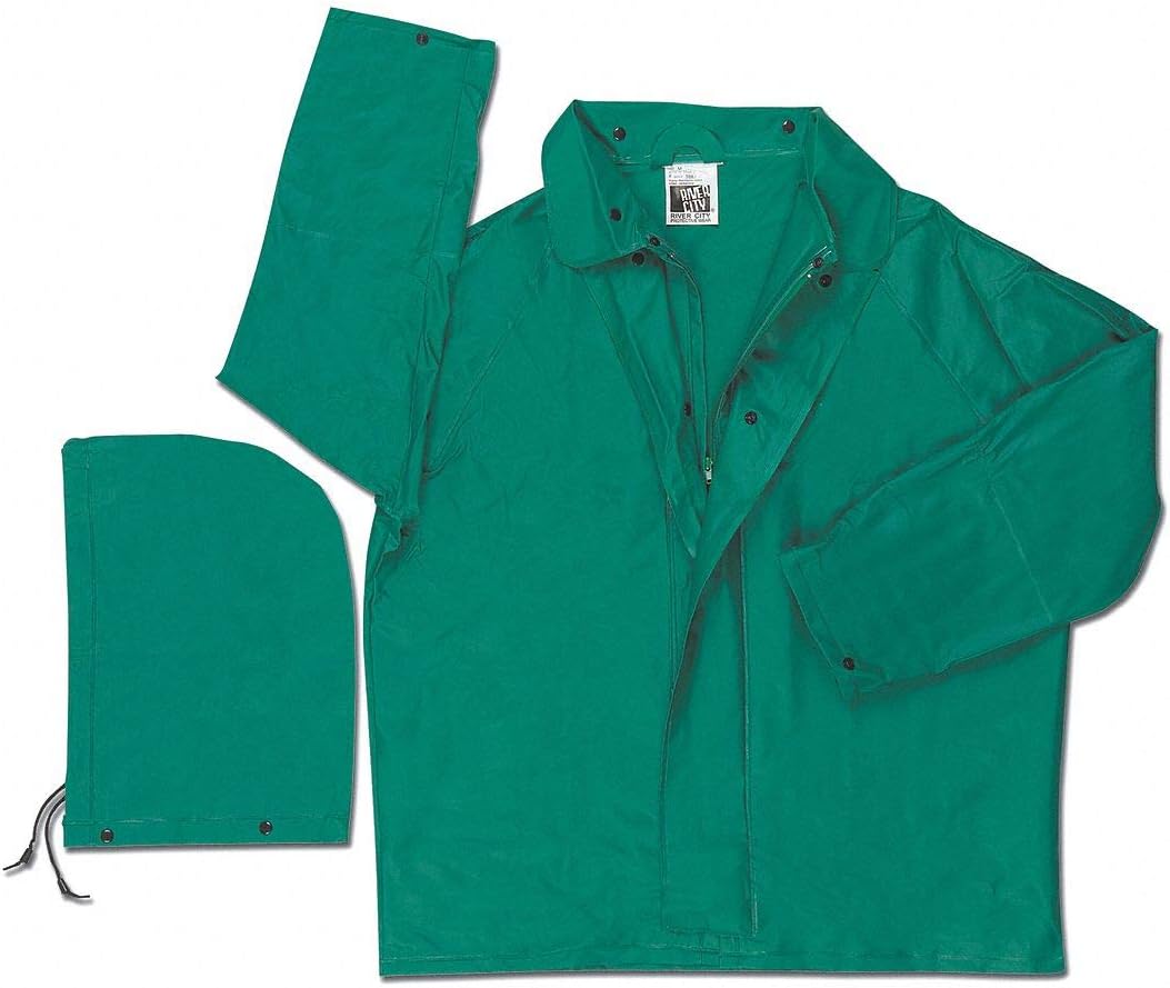 MCR Safety 388JL Dominator PVC/Polyester Jacket with Detachable Drawstring Hood, Green, Large