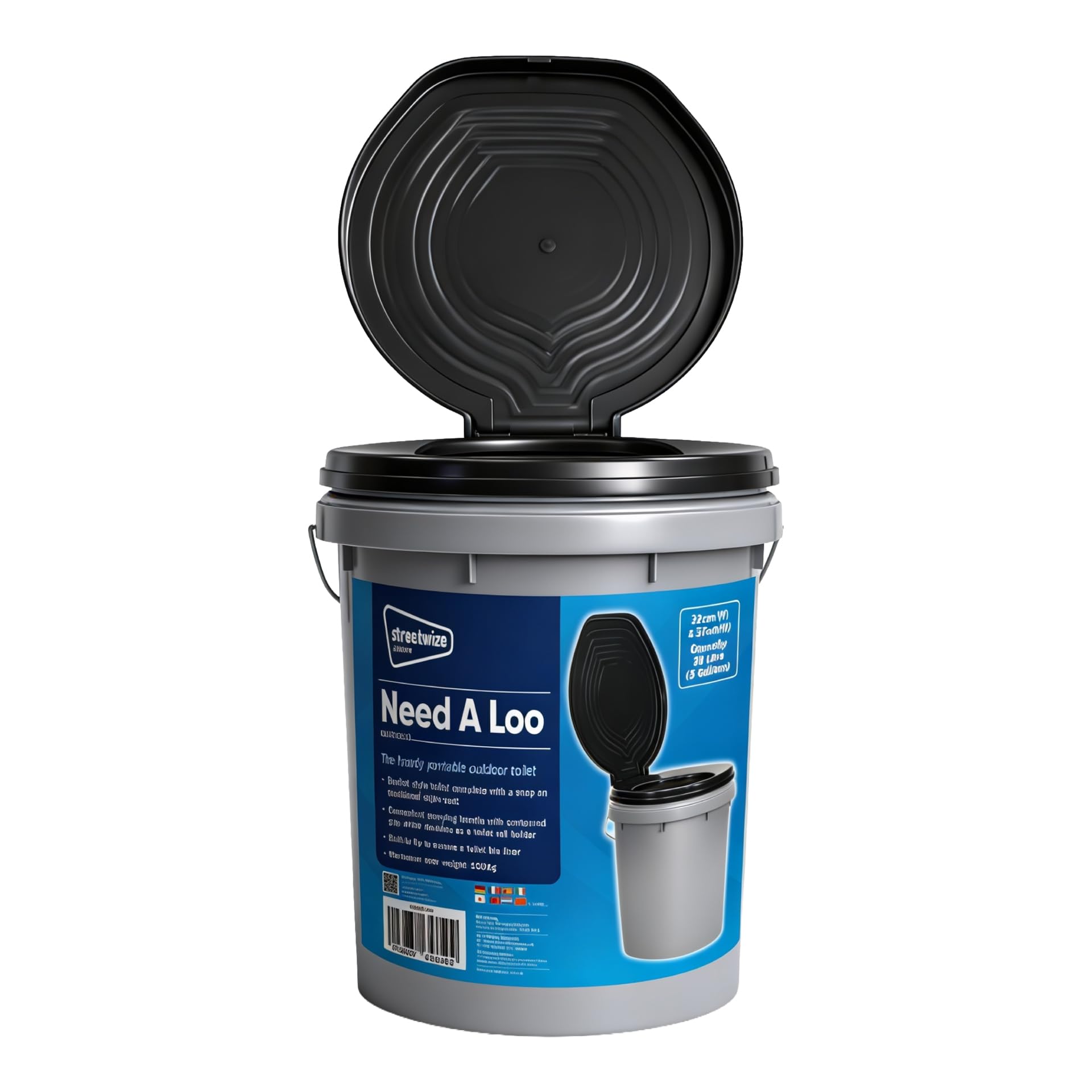 Leisurewize Need-A-Loo Portable Toilet, Bucket-Style Toilet with Carry Handle, 32cm x 37cm (LWACC310)