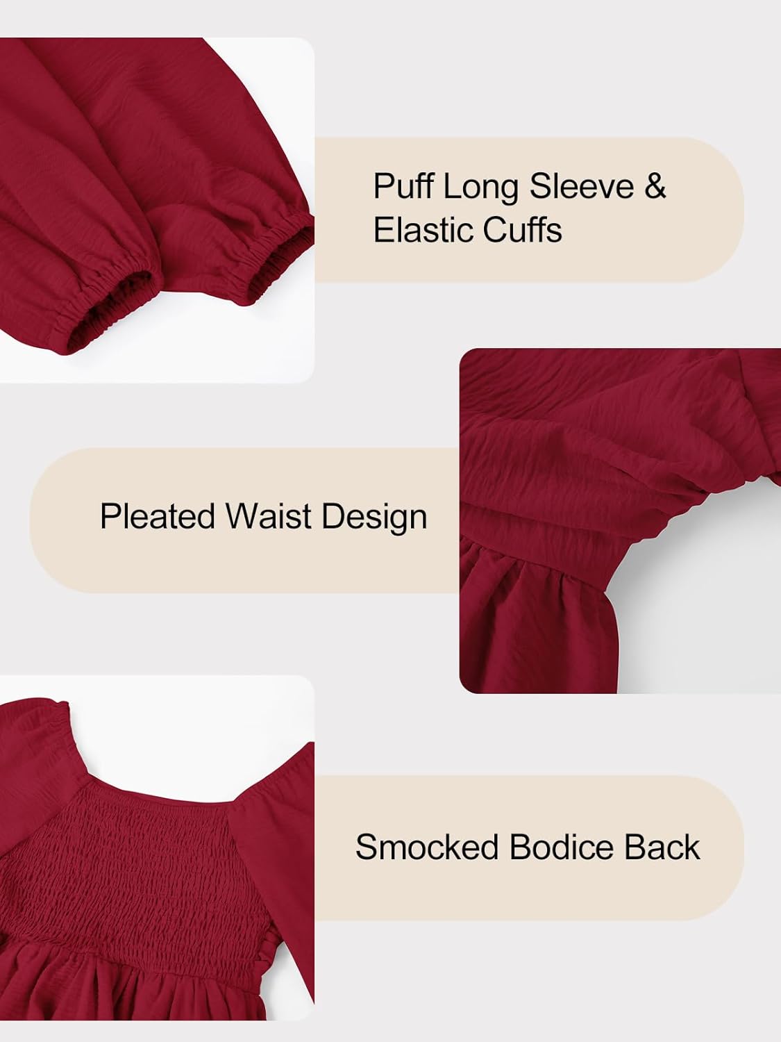 Girls Fall Dress Long Sleeve Dresses Smocked Ruched Square Neck Tiered Flowy Casual Formal Tween Dress 5-14 Years - Image 6