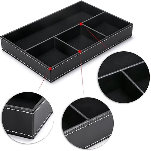 Miniatura 4 de BTSKY Organizador de cajones de escritorio con 4 ranuras, organizador de almacenamiento de cajones de piel sintética, divisor para suministros de