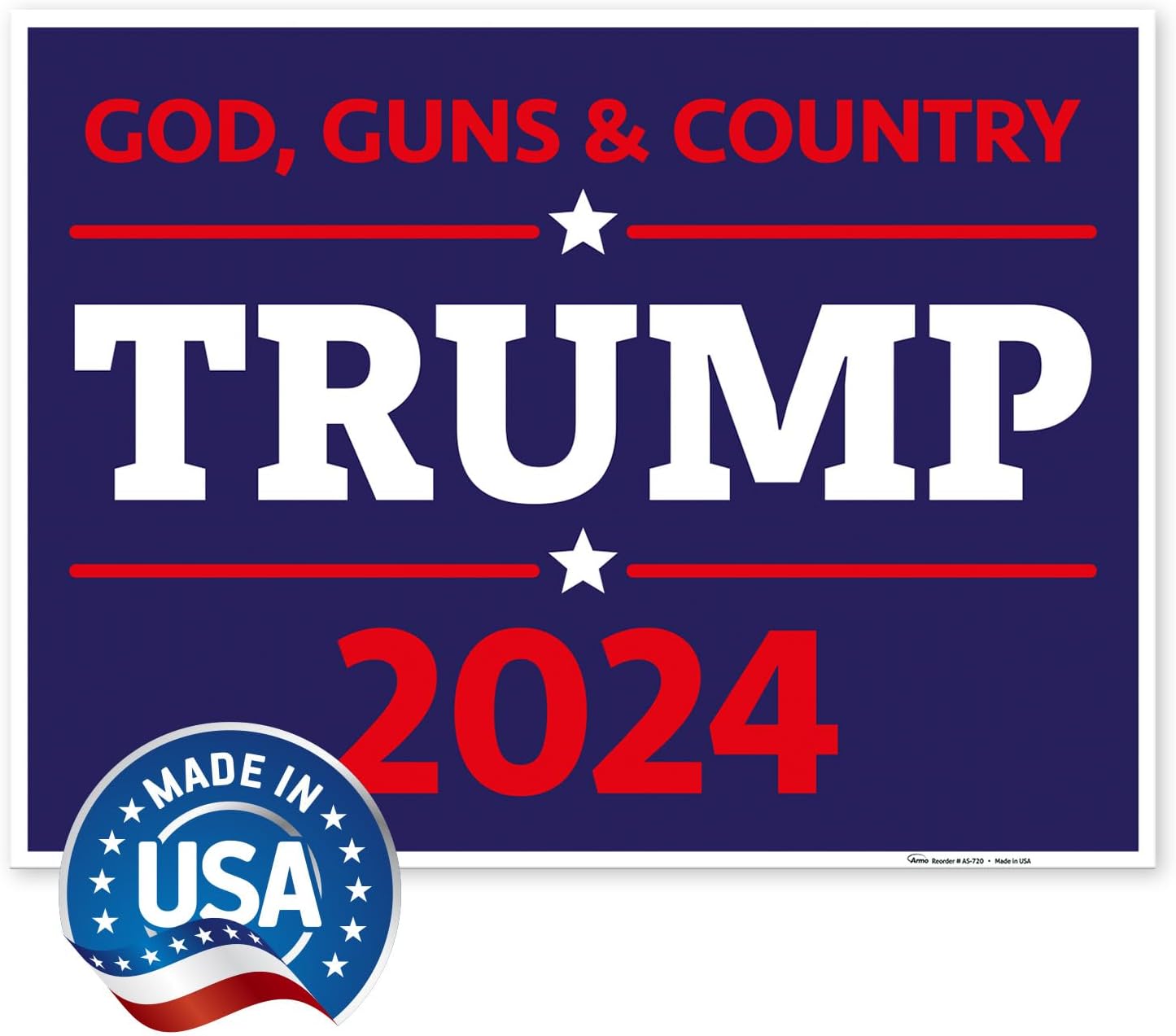 Trump Yard Sign, God Guns & Country Trump 2024 Sign, (3 Pack) 18X24 Inches Double Sided with Metal H Stake Waterproof, 2024 Political Campaign Rally Yard Sign, Trump Signs for Yard, by Armo