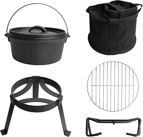 Juego de cocina para exteriores, kit de fogata, equipo de cocina de campamento con trípode de fogata para horno holandés, olla de hierro fundido,