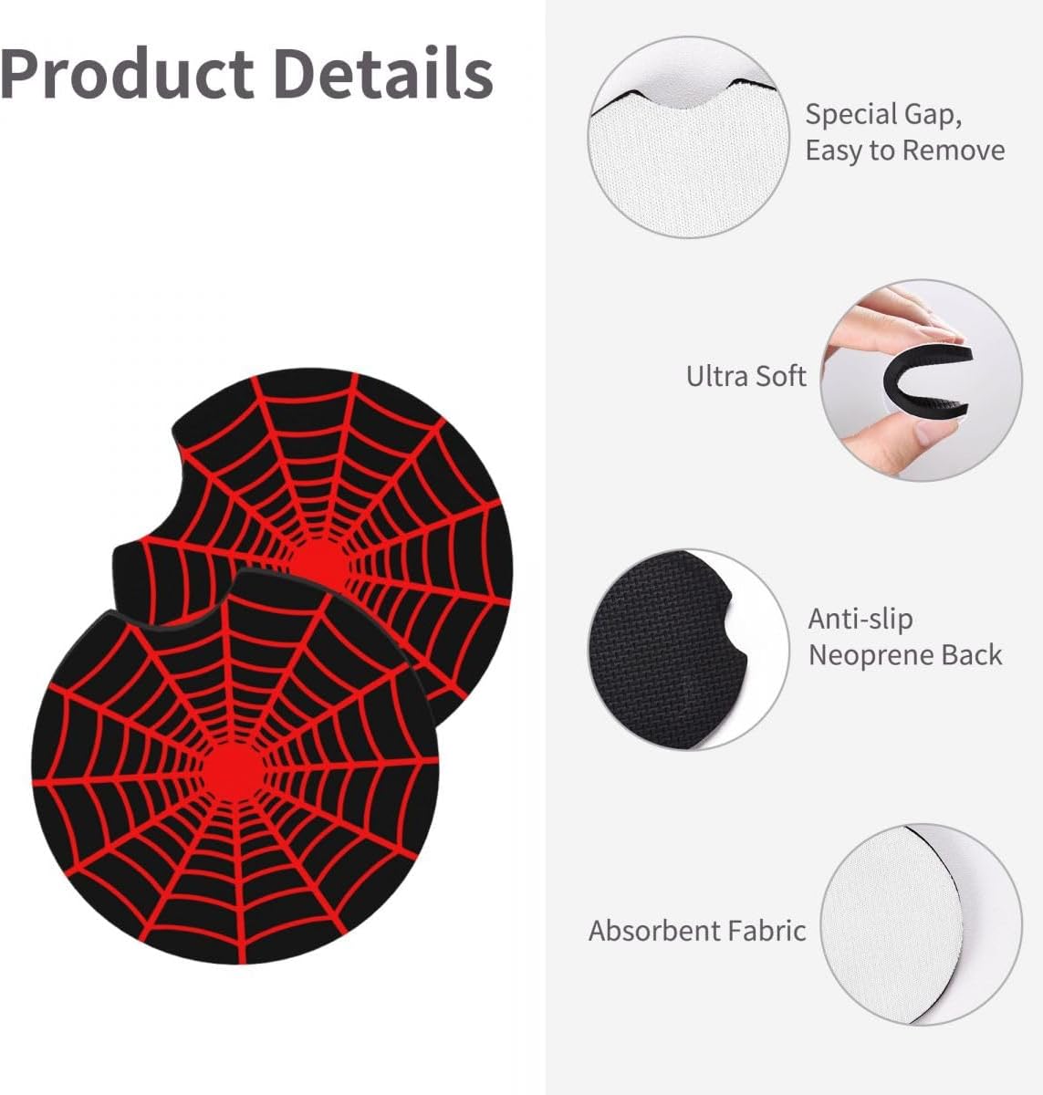 Black Spider Web Steering Wheel Cover with 2PCS Car Coasters Auto Steering Wheel Protector Anti-Slip Breathable 15 Inch Car Accessories (Black)
