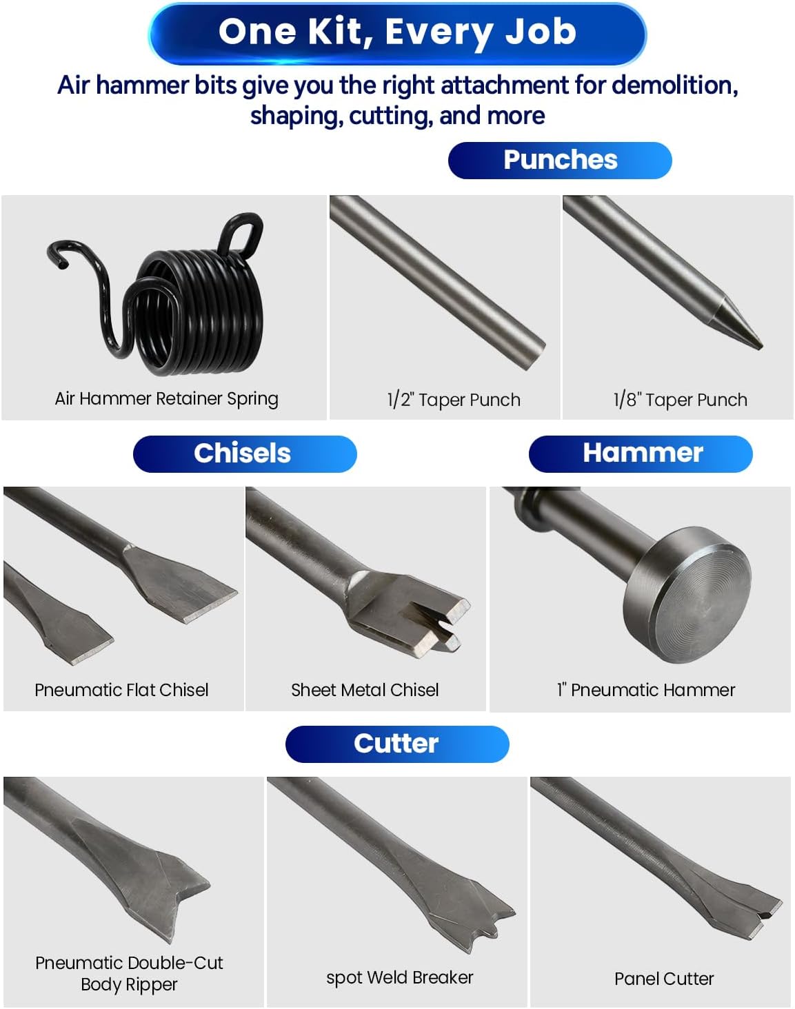 ATPEAM 10pcs Air Hammer Bits Set Pneumatic Chisel Bits for Tile Masonry Concrete Rust Removal Drilling Air Hammer Atachments