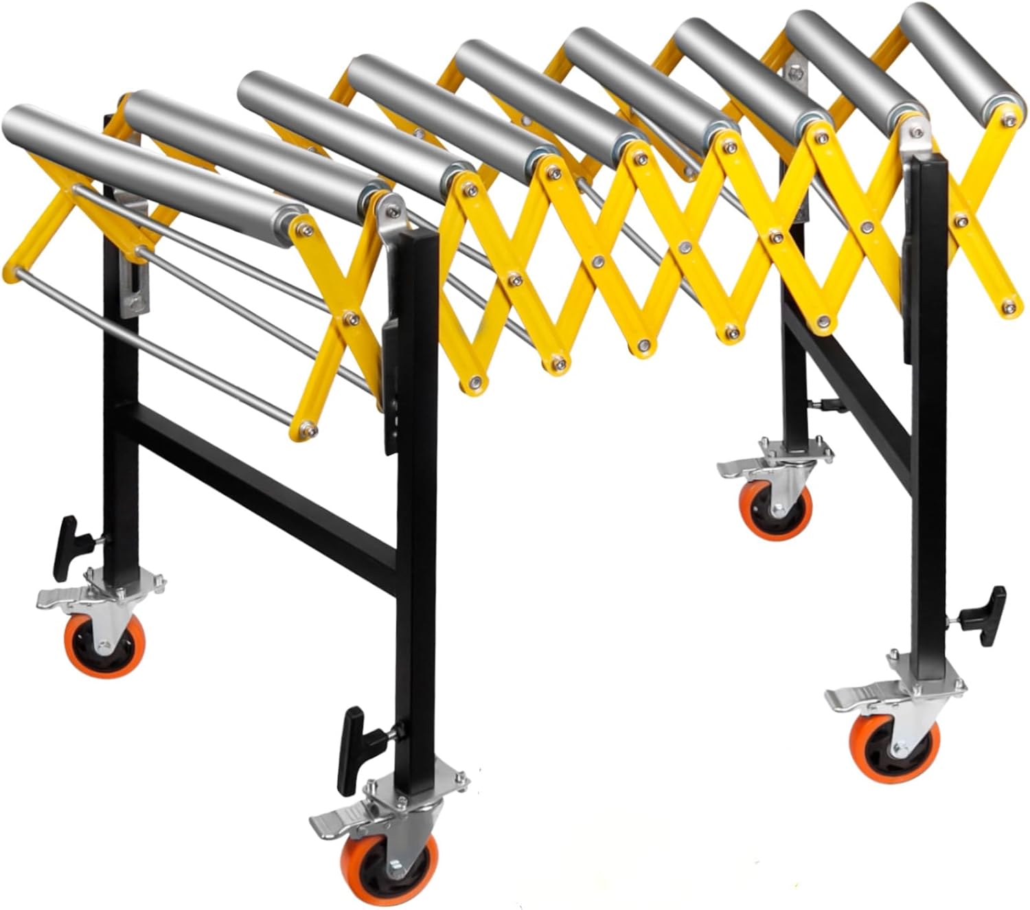 24'' Wide Heavy Duty Roller Stands, 1300LBS Adjustable Conveyor Roller wiht Wheels, Height 30''-50'', Length 24''-52'', Roller Conveyor Belt Infeed/Outfeed Support for Table Saws & Planers