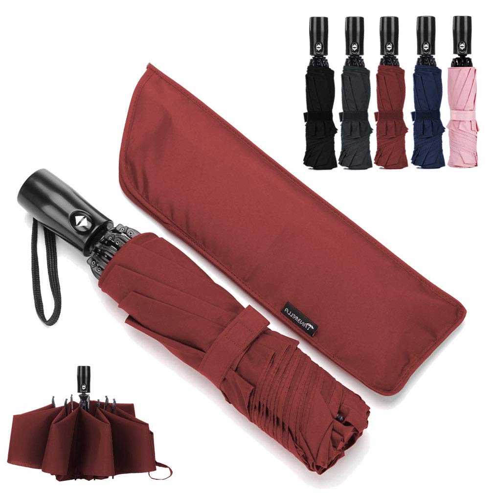 Umbrella Compact Travel Umbrella Windproof Inverted Easy Close Umbrella Auto Open Close - Burgundy