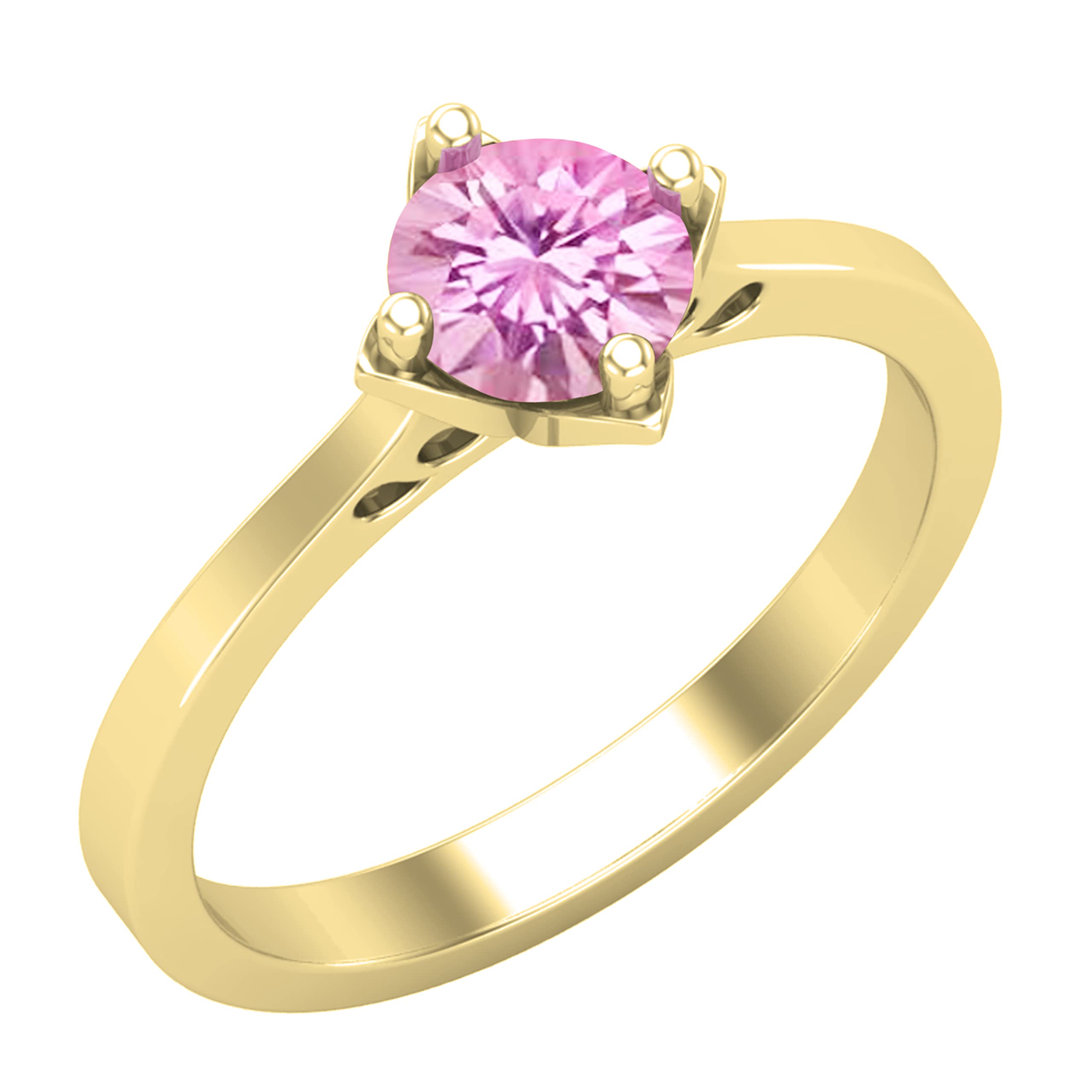 Dazzlingrock Collection Anillo de compromiso solitario redondo de 6 mm creado en laboratorio para ella en oro blanco de 14 quilates, Zafiro rosa sintético Oro amarillo, Zafiro rosa redondo creado