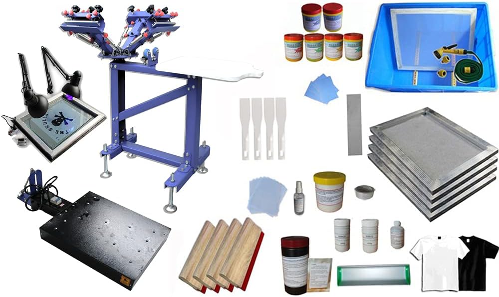 HayWHNKN 3 Color 1 Station Micro-Adjust Screen Printer Kit Silk Screen Print Press with Flash Dryer for Clothes Leather with UV Exposure Unit Kit Washout Tank