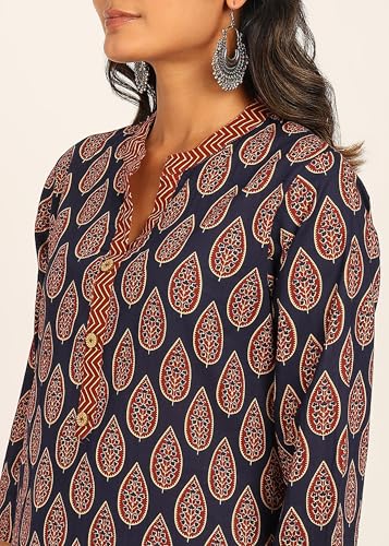 Image of BLOCKS OF INDIA Women's Solid Straight Kurta Set | Hand-Stitched Neck Details with Pintucks | Comfortable Pants with Pockets, Elastic Waist & Drawstring Fit