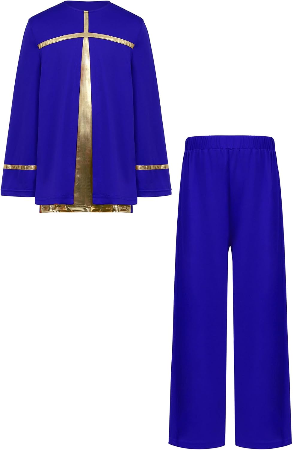 Boys Church Choir Performance Outfits Metallic Long Sleeve 2-in-1 Top with Loose Pants Prayerwear Praise Dancewear