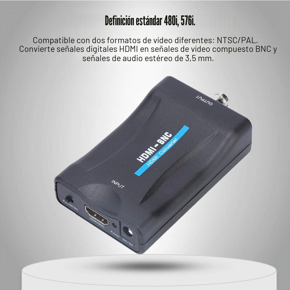 Adaptador De Cable Coaxial Convertidor Hdmi A Bnc para TV, Convertidores De Video Adaptador Convertidor De Señal De Video Compuesto Hdmi A Bnc Y Audio De 3,5 Mm 480I 576I Soporte
