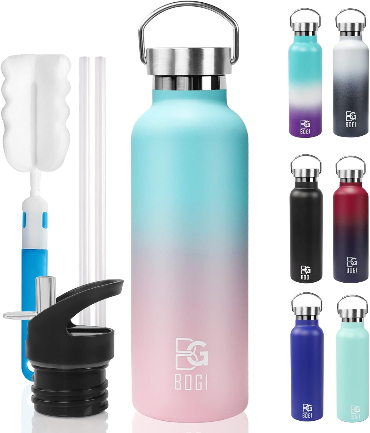 BOGI Insulated Water Bottle, 20oz Vacuum Stainless Steel Water Bottles with Straw & Straw Lid, Leakproof BPA Free Sports Metal Water Bottle-Keeps Drink Hot & Cold for Outdoor Sports Fitness Camping : Sports & Outdoors