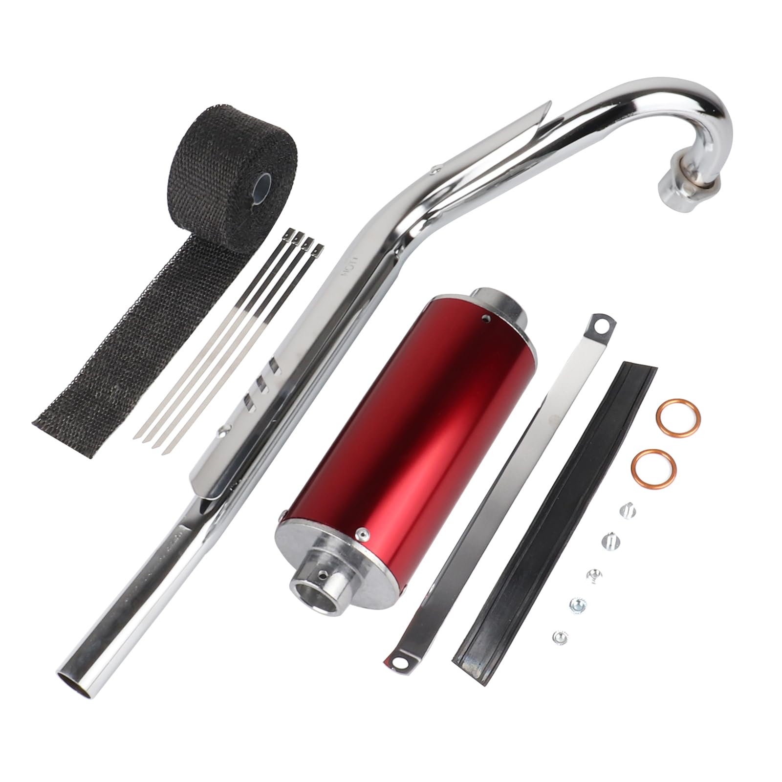 High Performance 28MM Exhaust Muffler Silencer Head Pipe Set with Heat Wrap for Chinese 70cc 110cc 125cc SSR Taotao SDG Coolster Apollo XR50 CRF50 Dirt Pit Bike (Red)