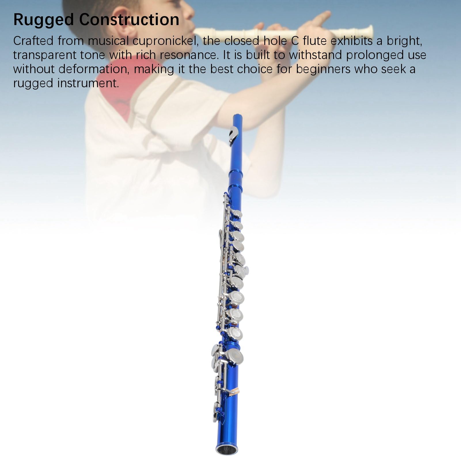 Alomejor 16 Tasti C Flauto, Foro Chiuso Cupronickel Flauto con Kit di Pulizia per Studenti di Musica per Principianti e Professionisti